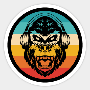 Retro Gorilla Headphones Sticker